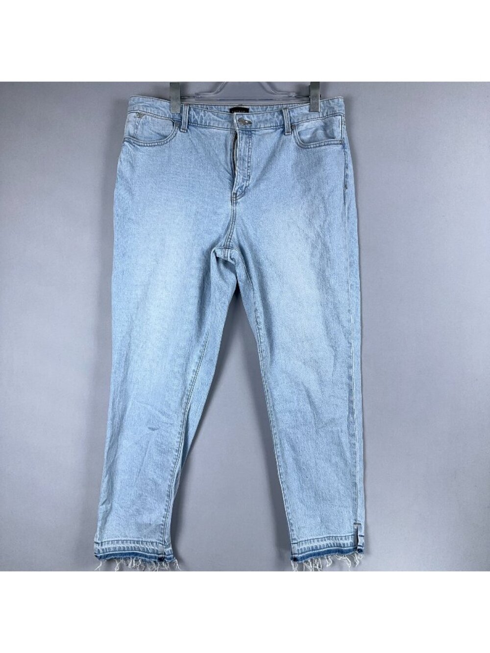 Talbots Slim Ankle Jeans Size 14 High Rise Frayed Raw Hem Classic Blue Light Was